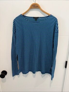 J. Crew Navy and Teal Striped Knit Top